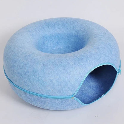 Donut-Shaped Felt Cat Bed with Play Tunnel for All Seasons