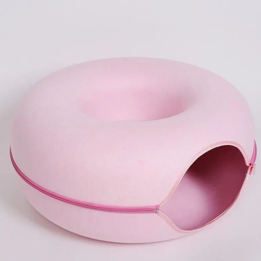 Donut-Shaped Felt Cat Bed with Play Tunnel for All Seasons